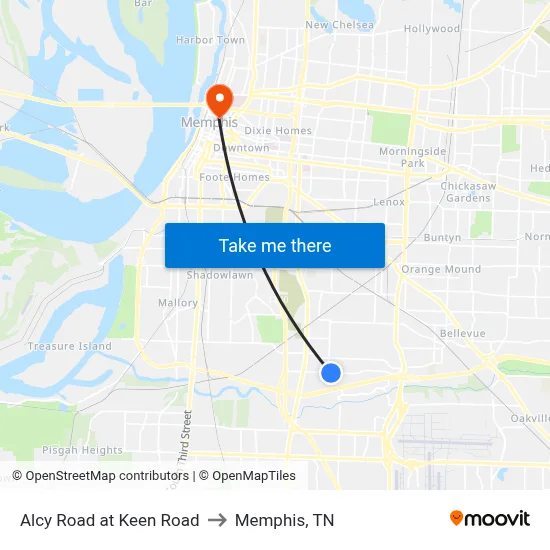Alcy Road at Keen Road to Memphis, TN map
