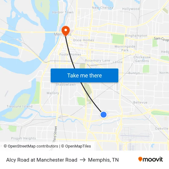 Alcy Road at Manchester Road to Memphis, TN map