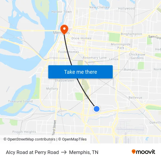 Alcy Road at Perry Road to Memphis, TN map