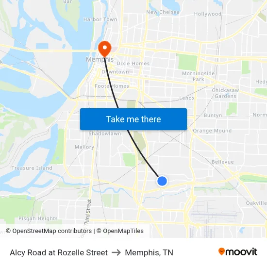 Alcy Road at Rozelle Street to Memphis, TN map