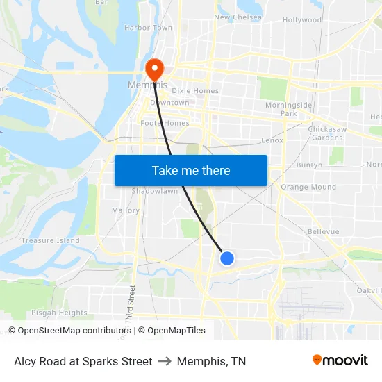 Alcy Road at Sparks Street to Memphis, TN map