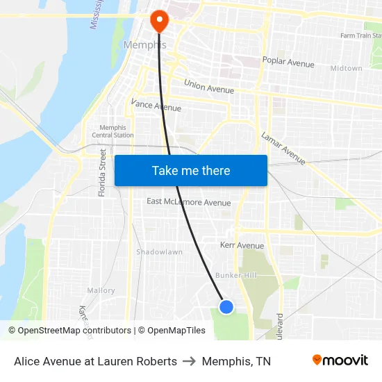 Alice Avenue at Lauren Roberts to Memphis, TN map