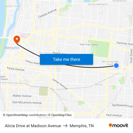 Alicia Drive at Madison Avenue to Memphis, TN map