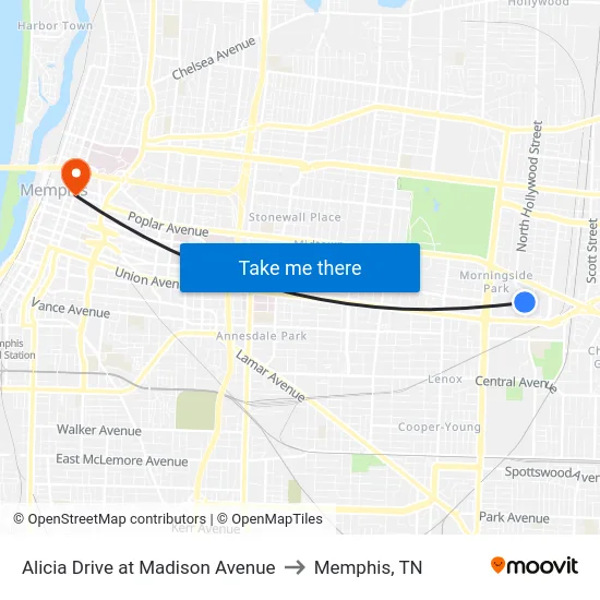 Alicia Drive at Madison Avenue to Memphis, TN map