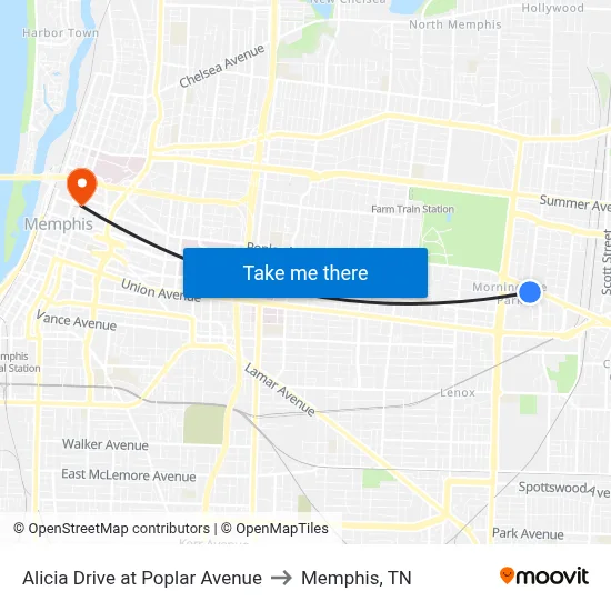 Alicia Drive at Poplar Avenue to Memphis, TN map