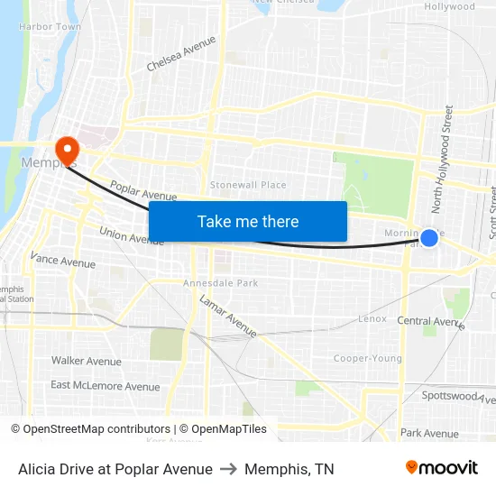 Alicia Drive at Poplar Avenue to Memphis, TN map