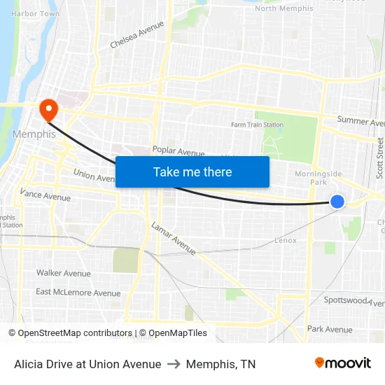 Alicia Drive at Union Avenue to Memphis, TN map