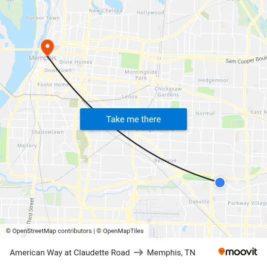 American Way at Claudette Road to Memphis, TN map