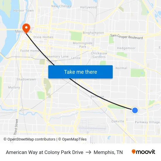 American Way at Colony Park Drive to Memphis, TN map