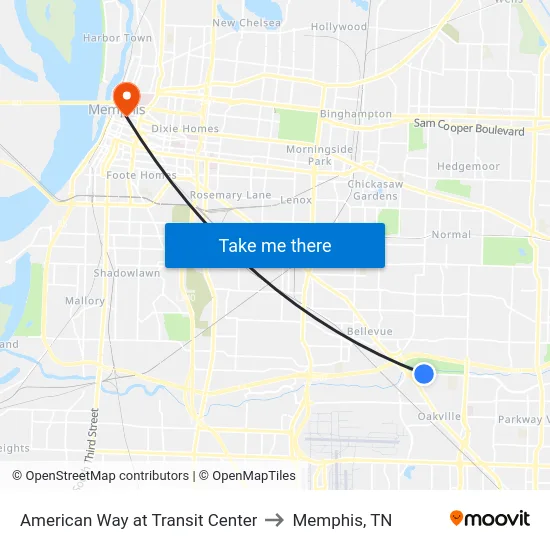 American Way at Transit Center to Memphis, TN map