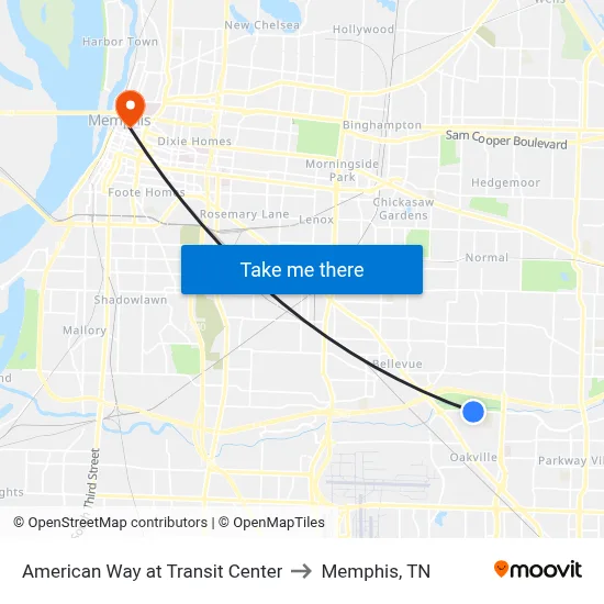American Way at Transit Center to Memphis, TN map