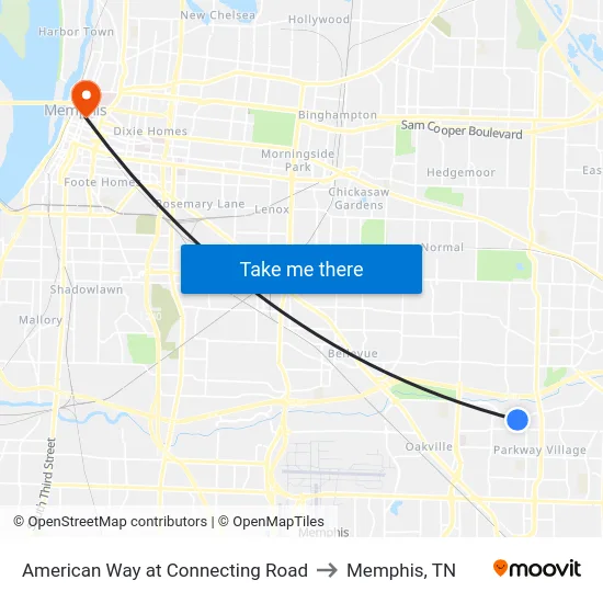 American Way at Connecting Road to Memphis, TN map