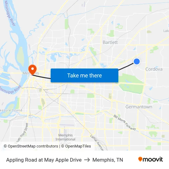 Appling Road at May Apple Drive to Memphis, TN map