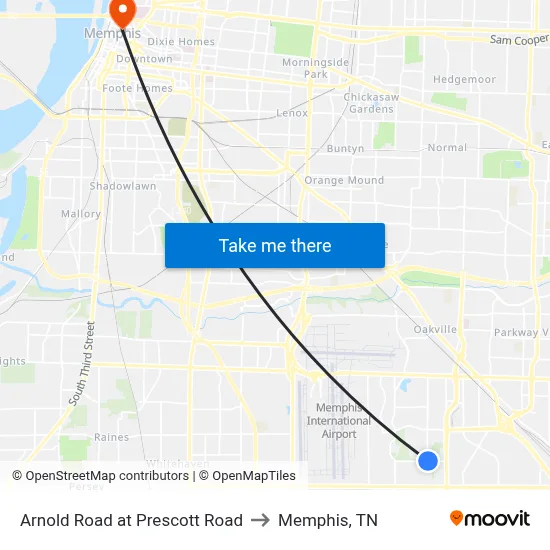 Arnold Road at Prescott Road to Memphis, TN map