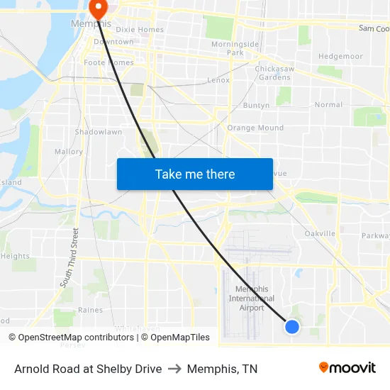 Arnold Road at Shelby Drive to Memphis, TN map