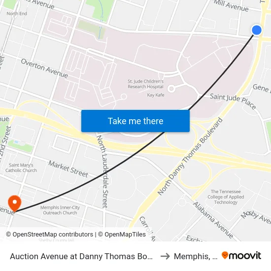 Auction Avenue at Danny Thomas Boulevard to Memphis, TN map