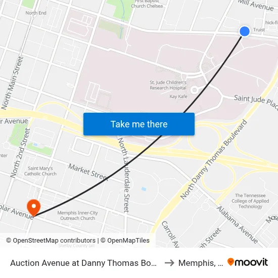 Auction Avenue at Danny Thomas Boulevard to Memphis, TN map