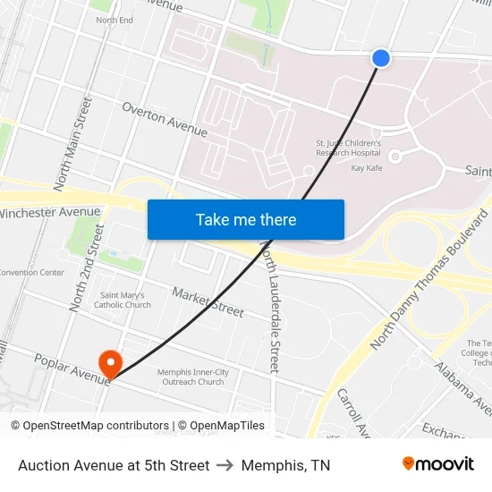 Auction Avenue at 5th Street to Memphis, TN map