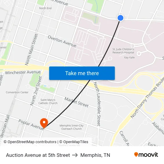 Auction Avenue at 5th Street to Memphis, TN map