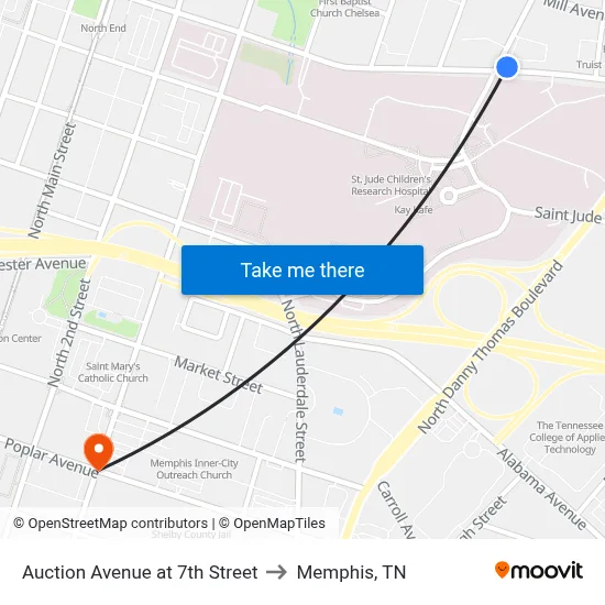 Auction Avenue at 7th Street to Memphis, TN map