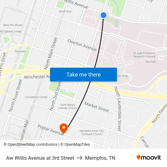 Aw Willis Avenue at 3rd Street to Memphis, TN map