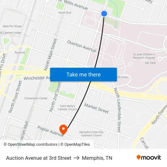 Auction Avenue at 3rd Street to Memphis, TN map