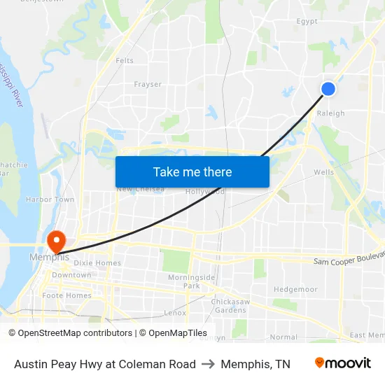 Austin Peay Hwy at Coleman Road to Memphis, TN map