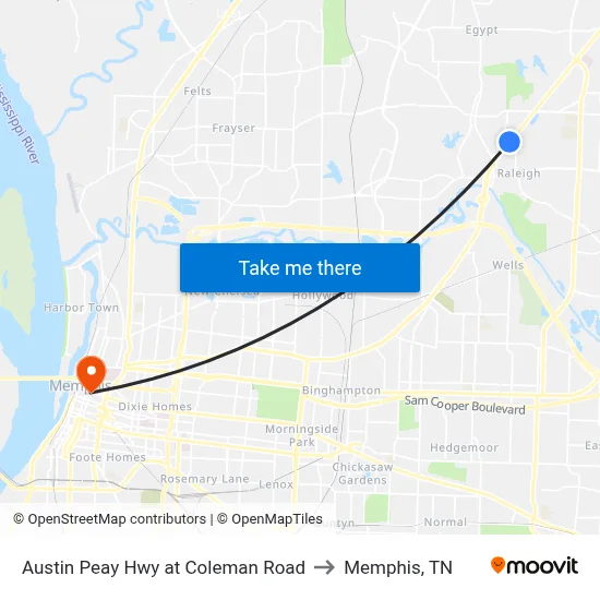 Austin Peay Hwy at Coleman Road to Memphis, TN map