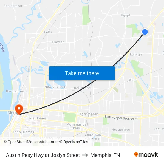 Austin Peay Hwy at Joslyn Street to Memphis, TN map