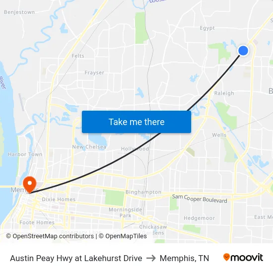 Austin Peay Hwy at Lakehurst Drive to Memphis, TN map