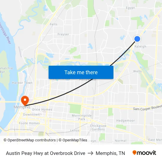 Austin Peay Hwy at Overbrook Drive to Memphis, TN map