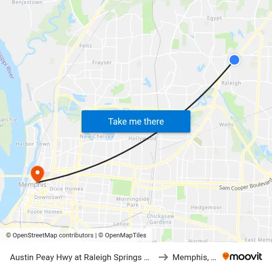 Austin Peay Hwy at Raleigh Springs Mktpl to Memphis, TN map
