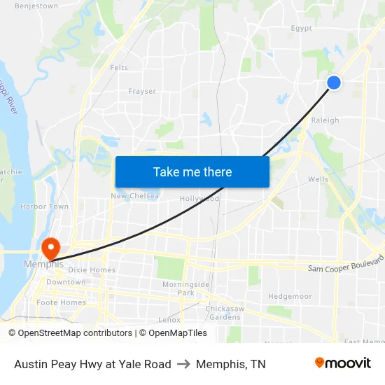 Austin Peay Hwy at Yale Road to Memphis, TN map