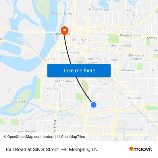 Ball Road at Silver Street to Memphis, TN map