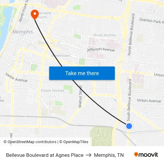 Bellevue Boulevard at Agnes Place to Memphis, TN map