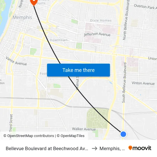 Bellevue Boulevard at Beechwood Avenue to Memphis, TN map