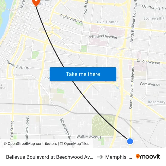 Bellevue Boulevard at Beechwood Avenue to Memphis, TN map