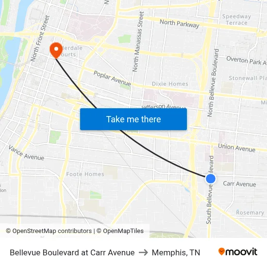 Bellevue Boulevard at Carr Avenue to Memphis, TN map