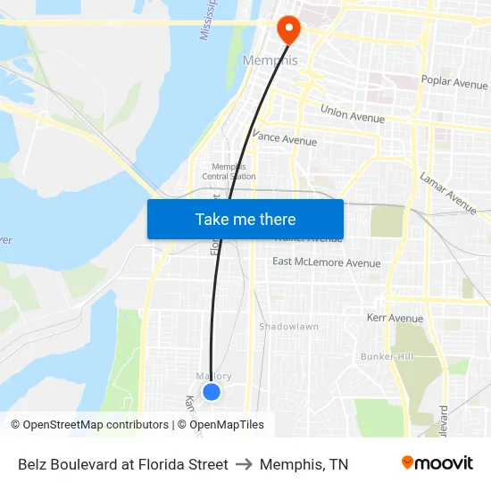 Belz Boulevard at Florida Street to Memphis, TN map