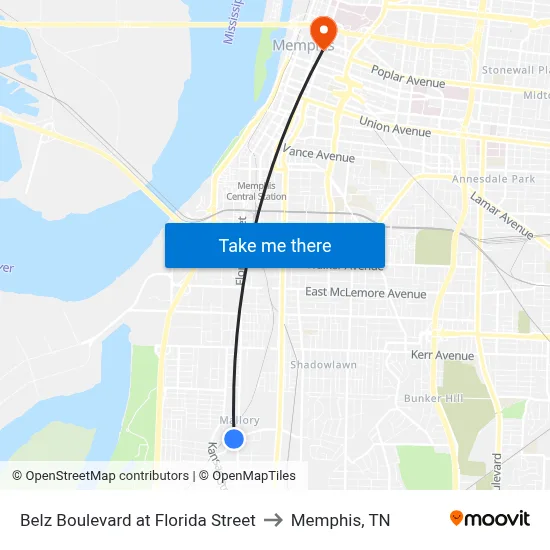 Belz Boulevard at Florida Street to Memphis, TN map