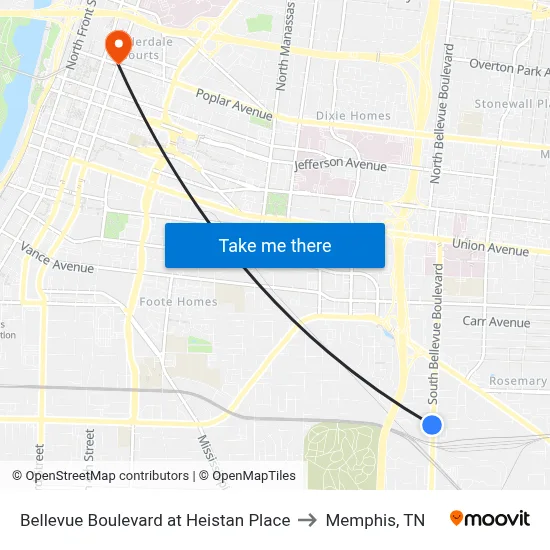 Bellevue Boulevard at Heistan Place to Memphis, TN map