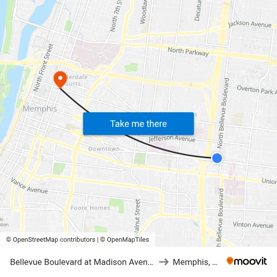 Bellevue Boulevard at Madison Avenue to Memphis, TN map
