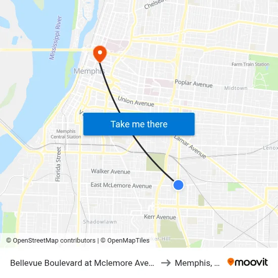 Bellevue Boulevard at Mclemore Avenue to Memphis, TN map
