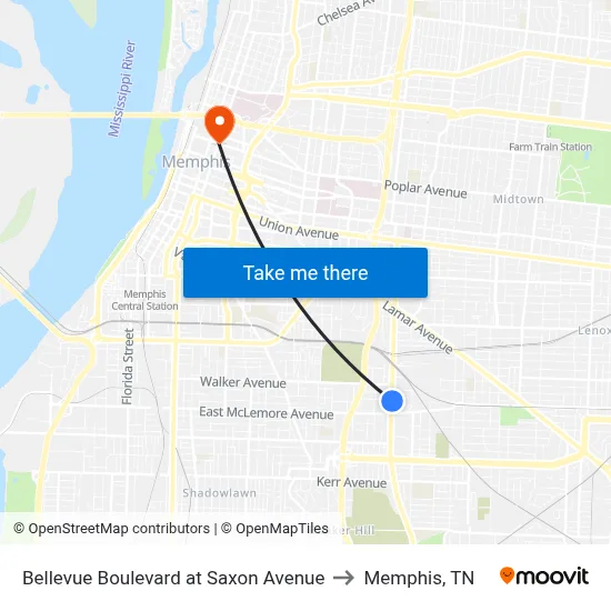 Bellevue Boulevard at Saxon Avenue to Memphis, TN map