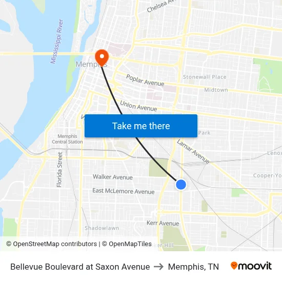 Bellevue Boulevard at Saxon Avenue to Memphis, TN map