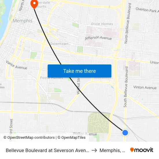 Bellevue Boulevard at Severson Avenue to Memphis, TN map