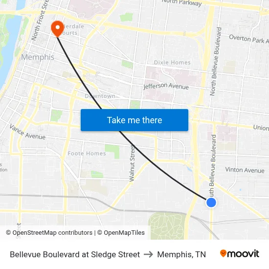 Bellevue Boulevard at Sledge Street to Memphis, TN map