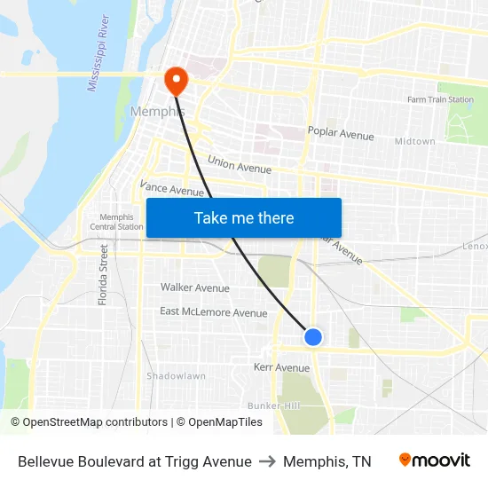 Bellevue Boulevard at Trigg Avenue to Memphis, TN map