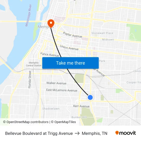 Bellevue Boulevard at Trigg Avenue to Memphis, TN map