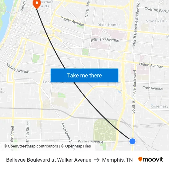 Bellevue Boulevard at Walker Avenue to Memphis, TN map